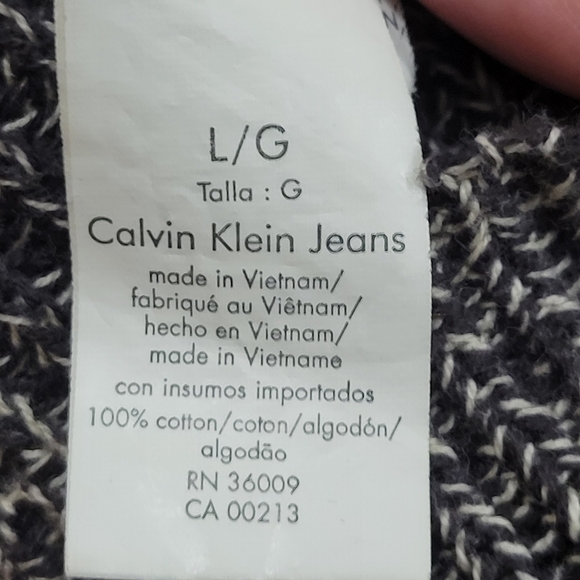 Calvin Klein Jeans brown/grey/cream marled vneck 3/4 short sleeve sweater size L - Picture 7 of 8